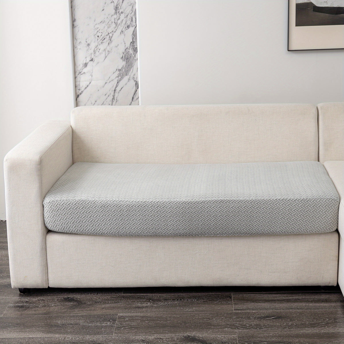 Housse de coussin extensible en polaire jacquard, mise en situation