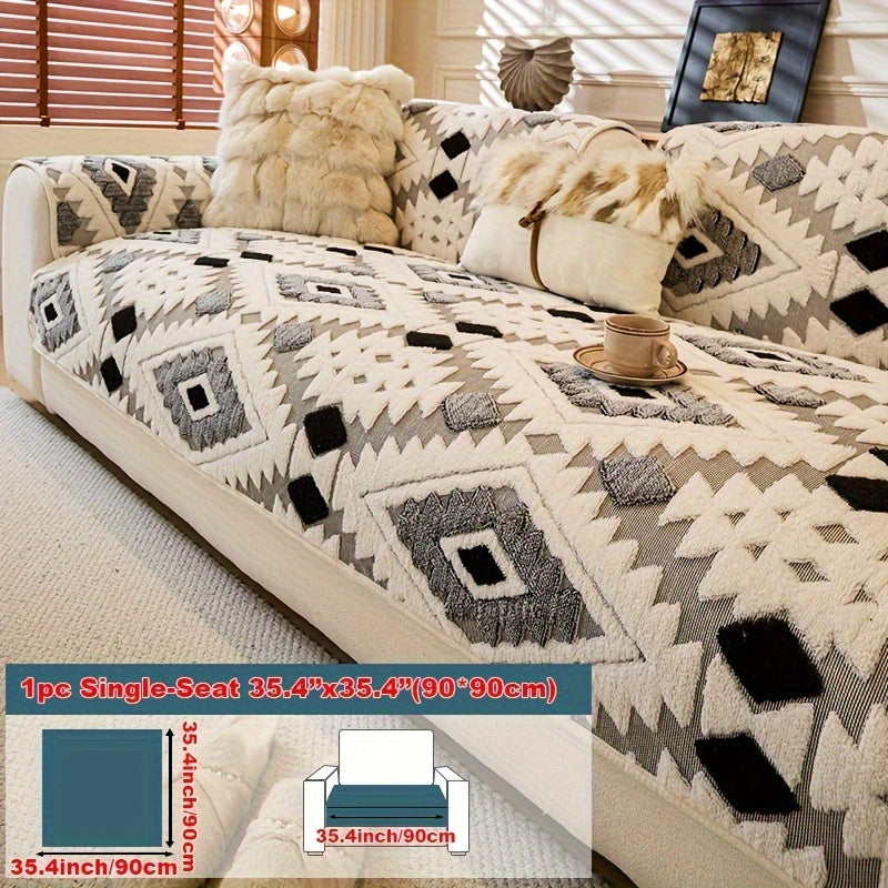 Housse de canapé d'angle en velours jacquard, gros plan sur le tissu
