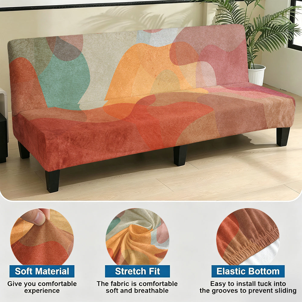 Housse de canapé extensible en velours imprimée à motif géométrique, détail de la finition