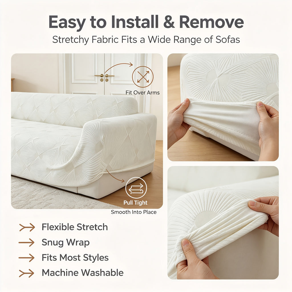 Housse de canapé extensible en polaire jacquard à rayures, vue d'ensemble