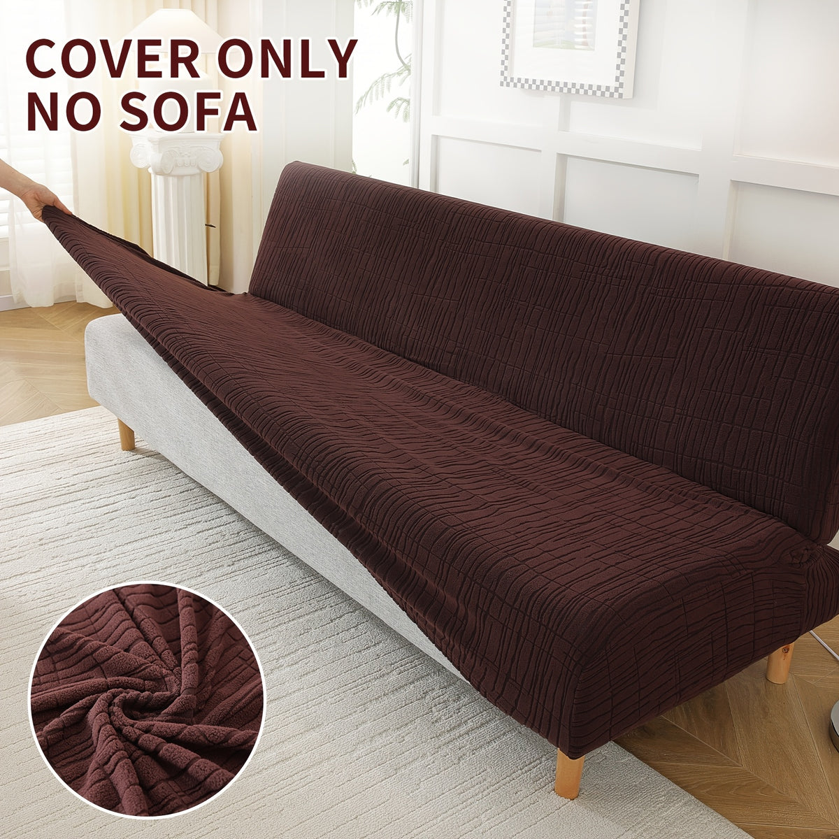 Housse de canapé extensible en polaire jacquard sans accoudoirs, vue de dos