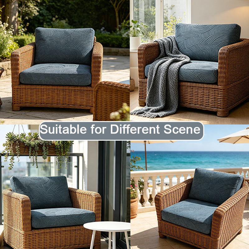 Housse de canapé extensible en polaire jacquard à cordon de serrage, vue de dos