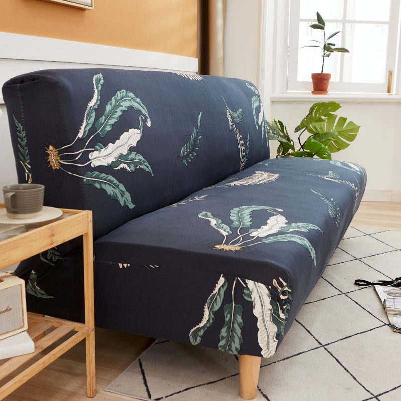 Housse de canapé en fibre de lait délavée à motif feuillage sans accoudoirs, tissu de 120 à 140 g/m²