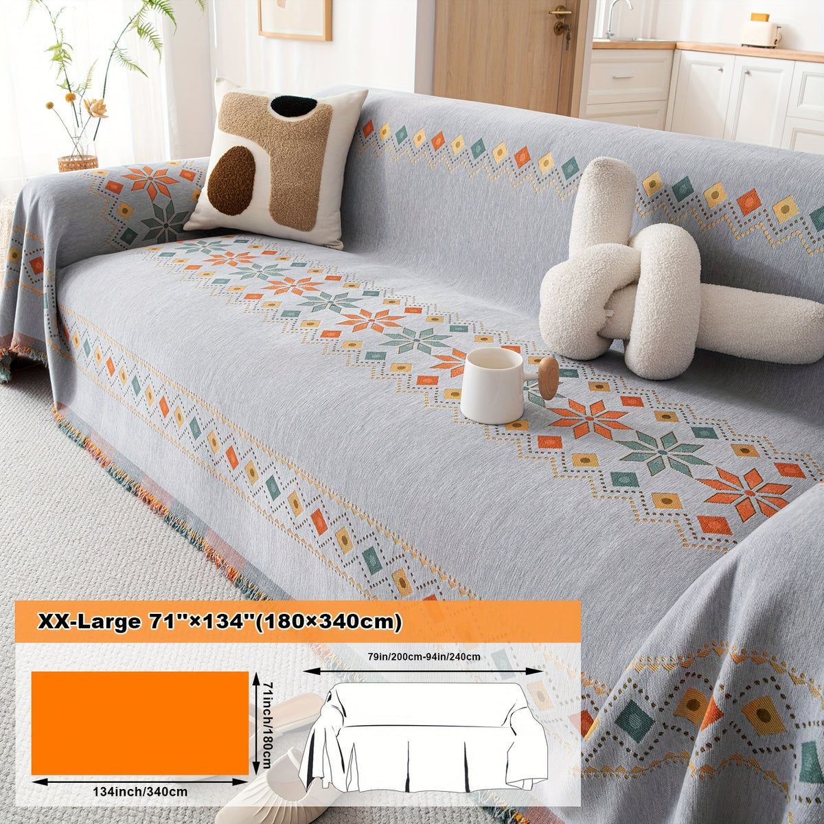 Housse de coussin en chenille jacquard, mise en situation