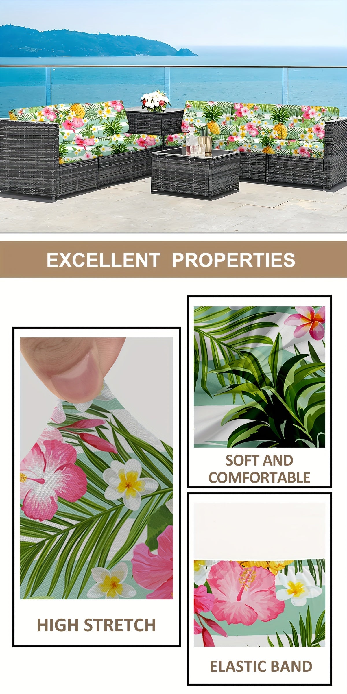 Housse de canapé extensible en fibre de lait à motif tropical — détail de la matière : fibre de lait Image