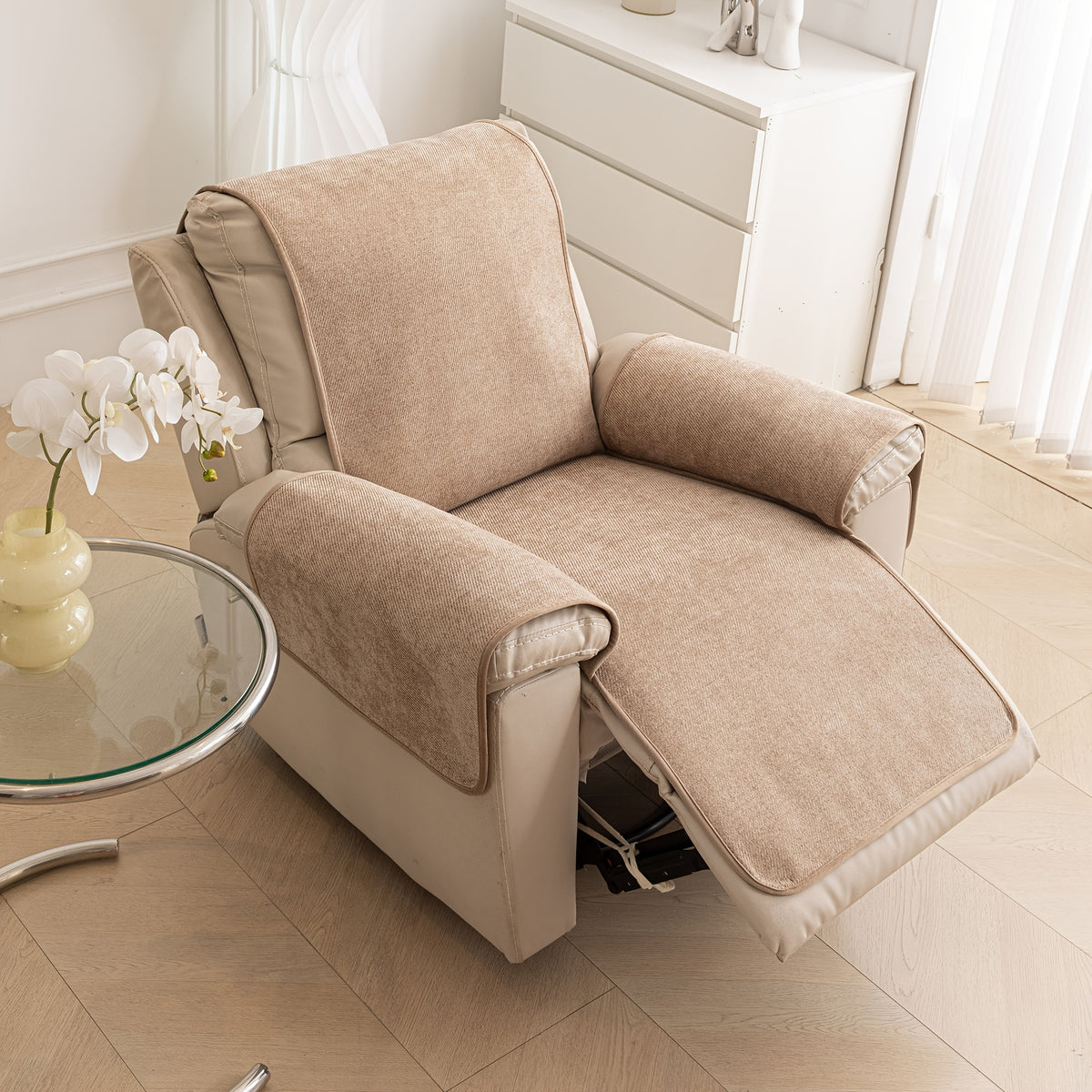 Housse de canapé en chenille antidérapante pour fauteuil, détail de l'ourlet