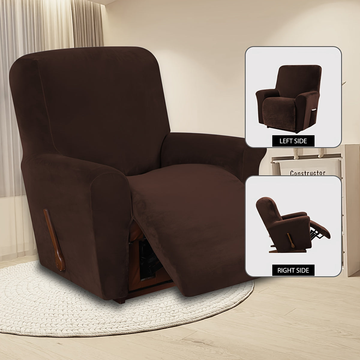 Housse de fauteuil épaisse extensible en velours, détail de l'ourlet