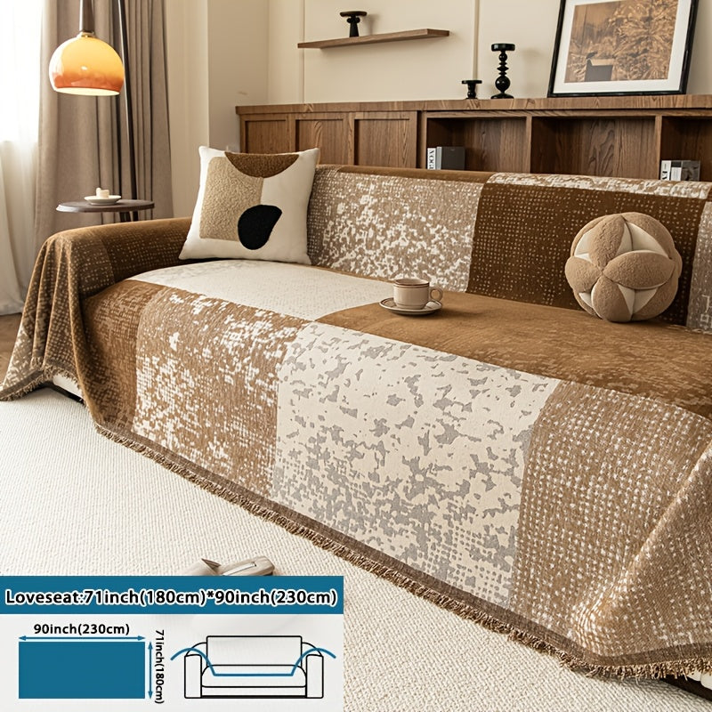 Housse de canapé en jacquard à rayures antidérapante d'esprit bohème, compatible fauteuil, canapé deux places, canapé trois places
