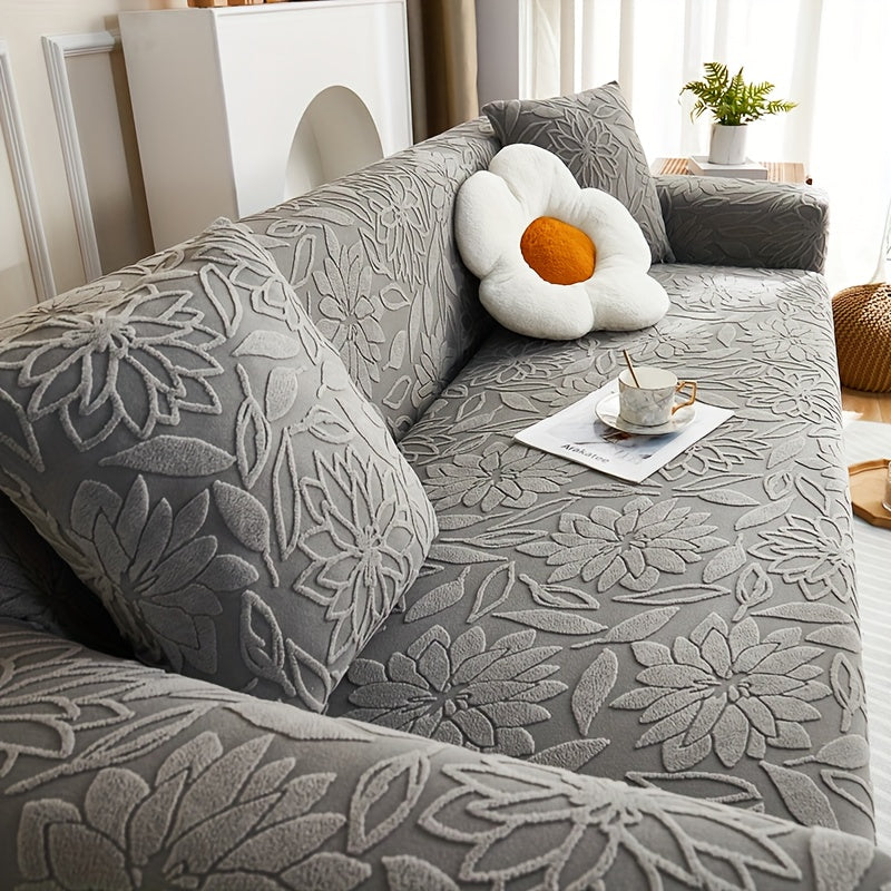 Housse de canapé épaisse extensible en jacquard, mise en situation