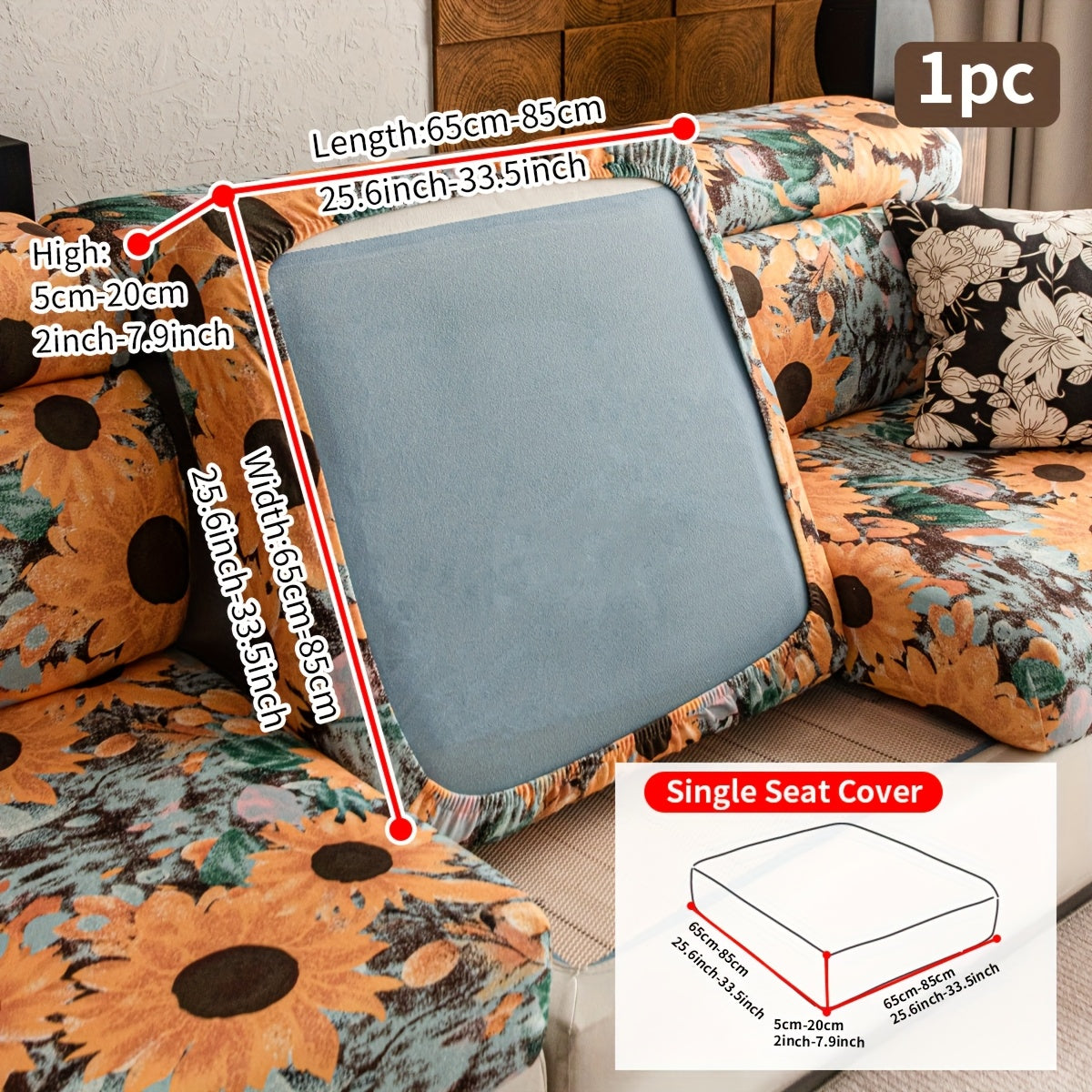 Housse de canapé extensible en polaire matelassée à motif tournesol