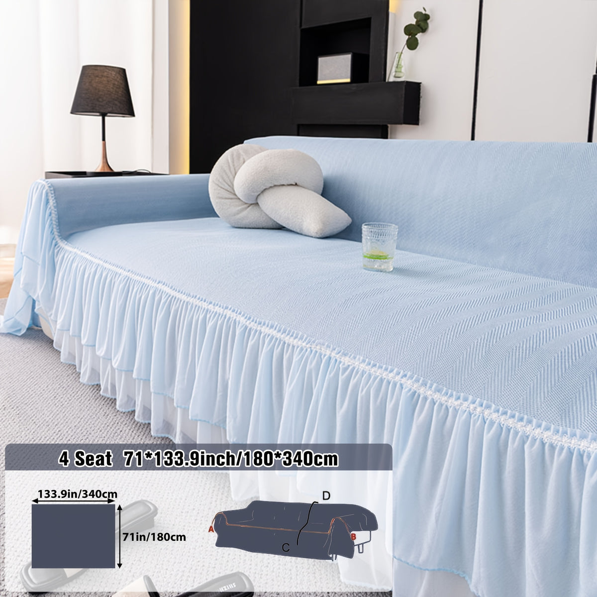 Housse de canapé en jacquard à volants, gros plan sur le tissu