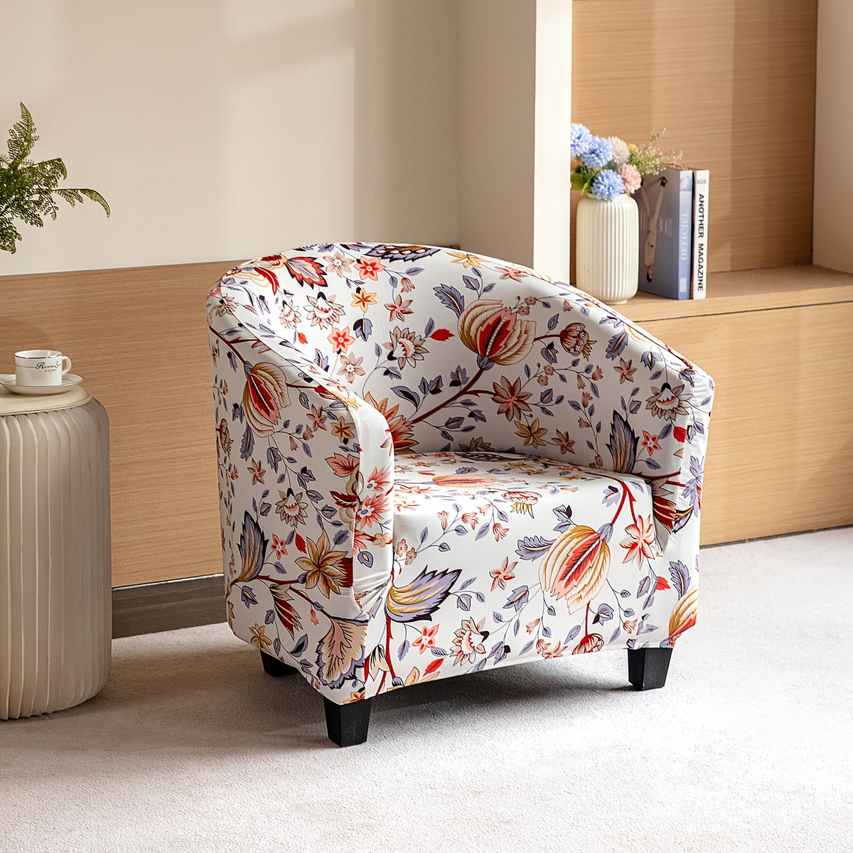 Housse de canapé extensible en fibre de lait imprimée d'esprit vintage, mise en situation