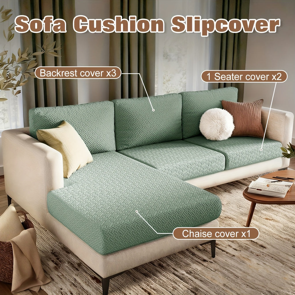 Housse de canapé extensible en polaire jacquard en T, gros plan sur le tissu