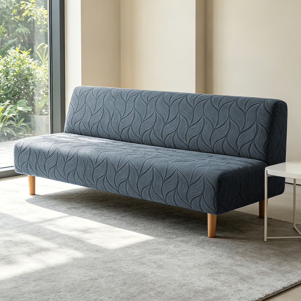 Housse de canapé extensible en polaire jacquard sans accoudoirs, détail de la finition