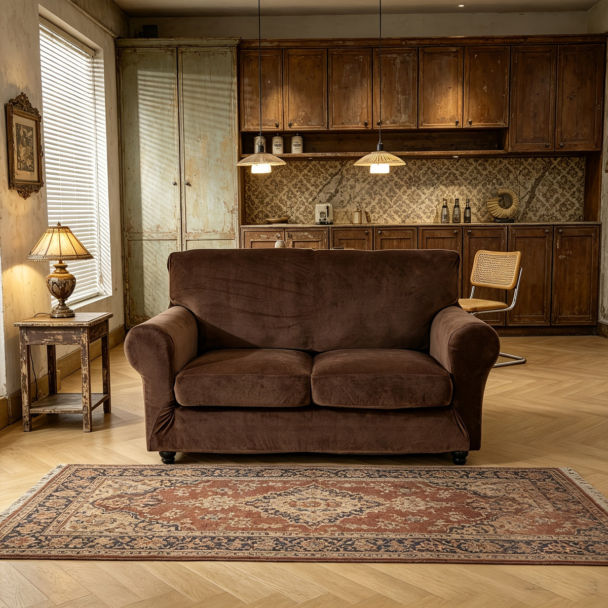 Housse de canapé épaisse extensible en velours à rayures, tissu de 200 à 250 g/m² Image