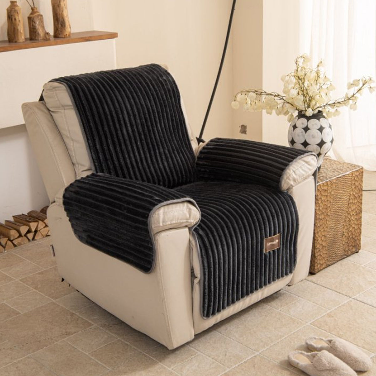 Housse de canapé à rayures pour fauteuil, vue d'ensemble
