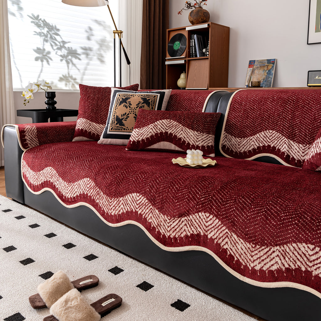 Housse de coussin en chenille à rayures antidérapante, vue d'ensemble