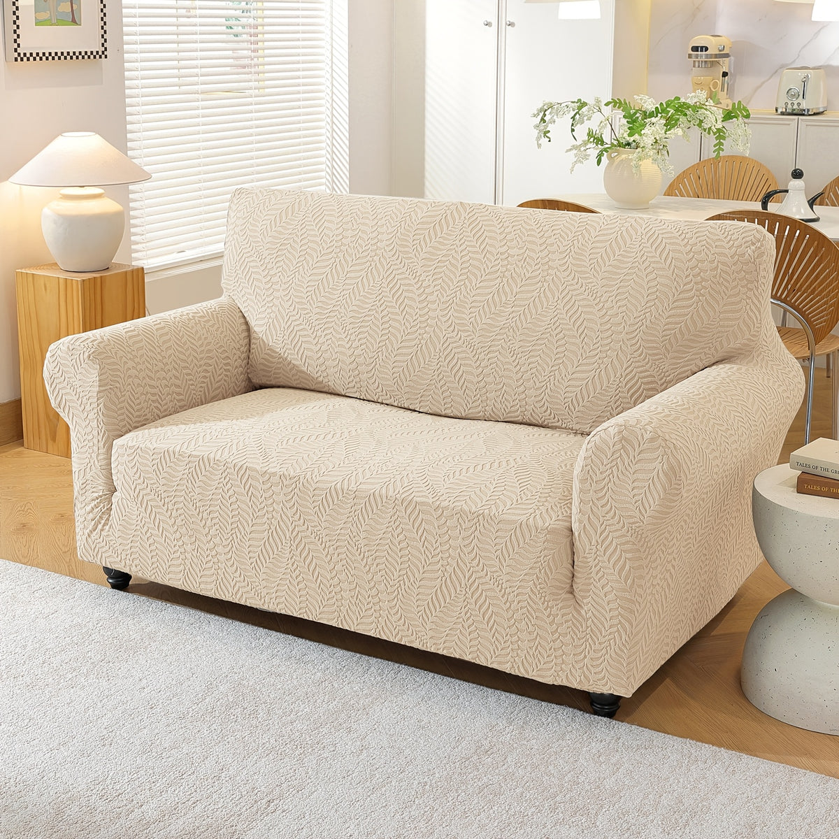 Housse de canapé extensible en polaire jacquard à rayures, vue d'ensemble