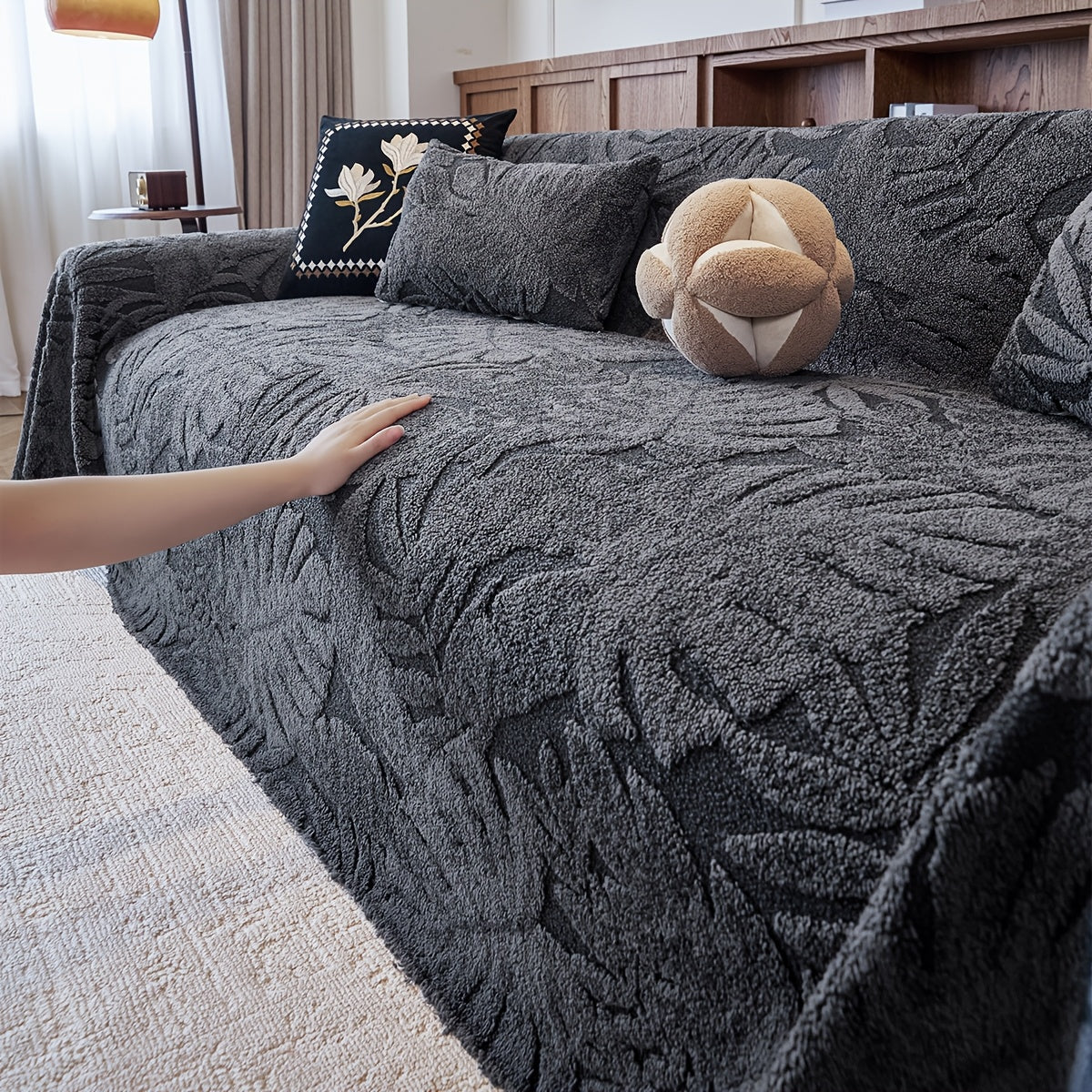 Housse de coussin épaisse en chenille matelassée antidérapante à housses, détail de l'ourlet