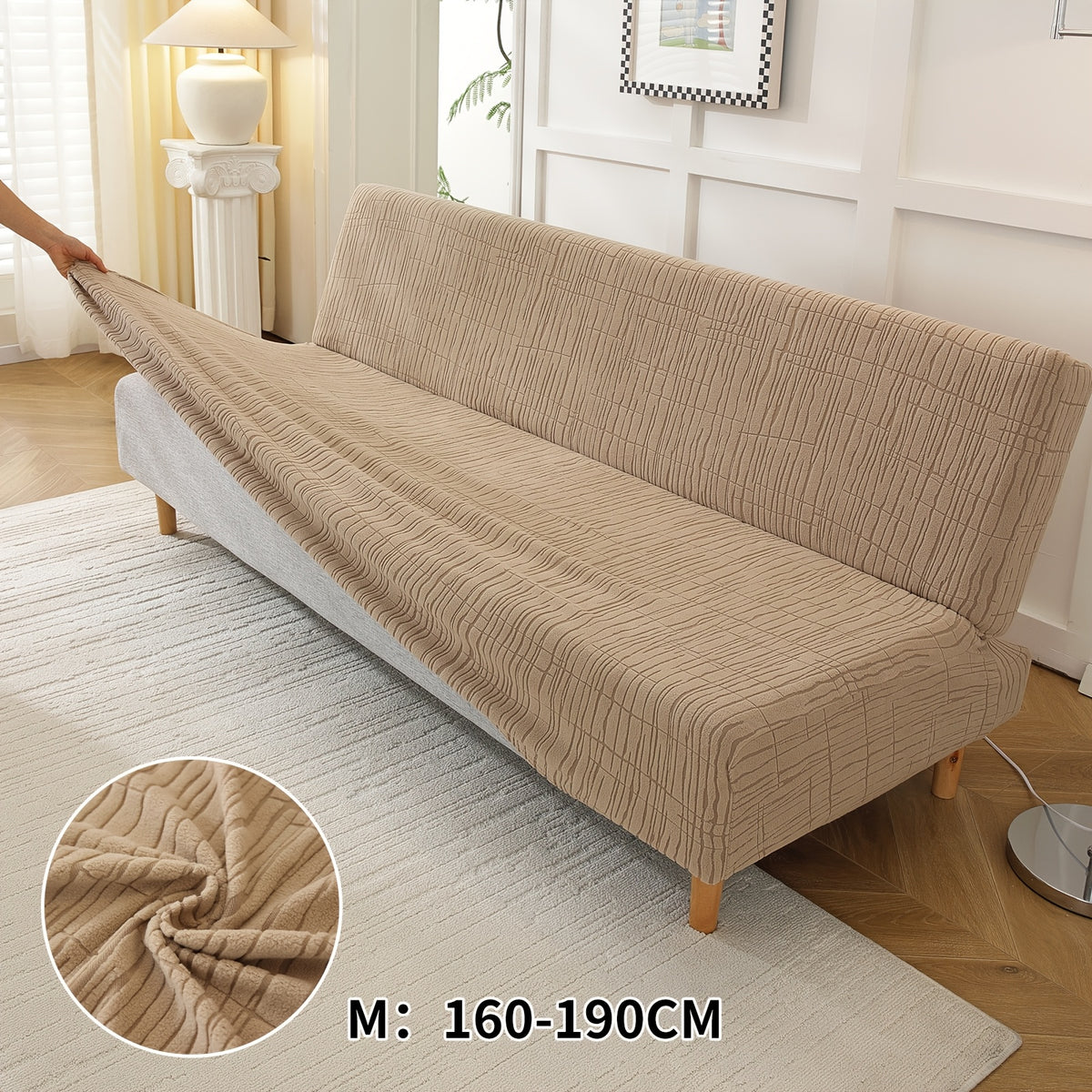 Housse de canapé extensible en polaire jacquard sans accoudoirs, détail de la finition