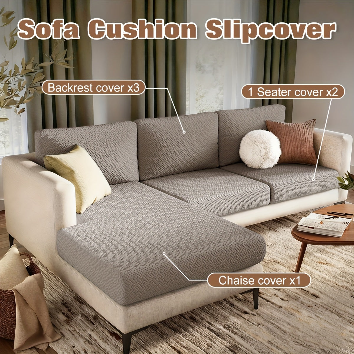 Housse de canapé extensible en polaire jacquard en T, tissu de 160 à 180 g/m²