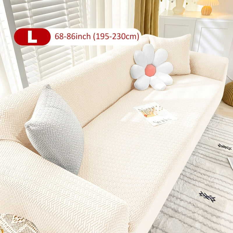 Housse de canapé extensible en velours côtelé jacquard en T, tissu de 180 à 200 g/m²