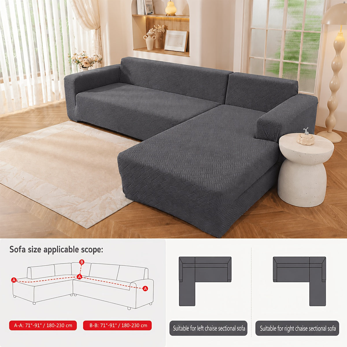 Housse de canapé épaisse extensible en polaire jacquard à rayures, gros plan sur le tissu