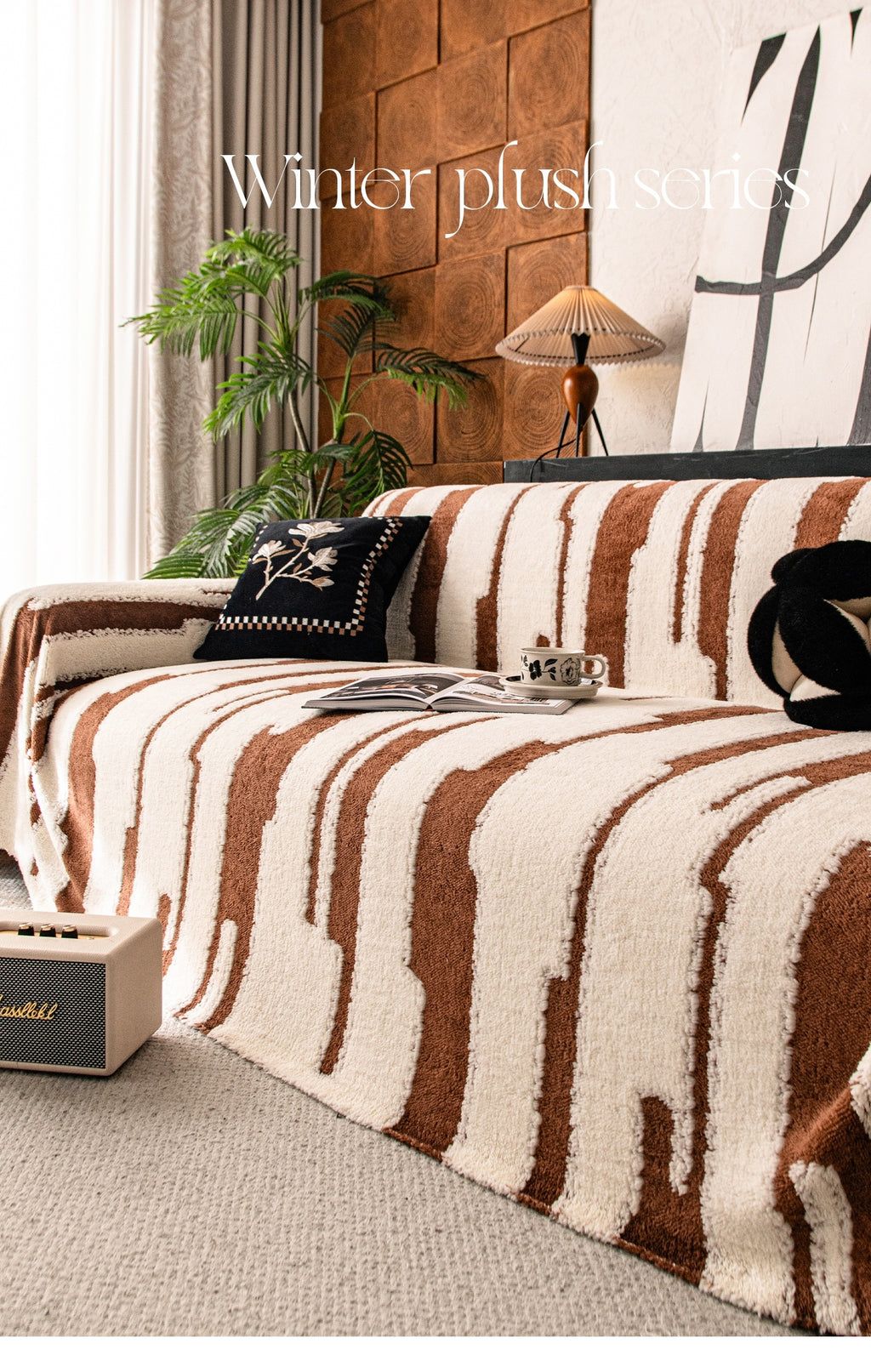 Housse de coussin en velours jacquard antidérapante