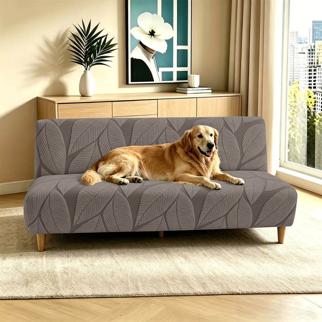 Housse de canapé extensible en polaire jacquard sans accoudoirs, détail de la finition