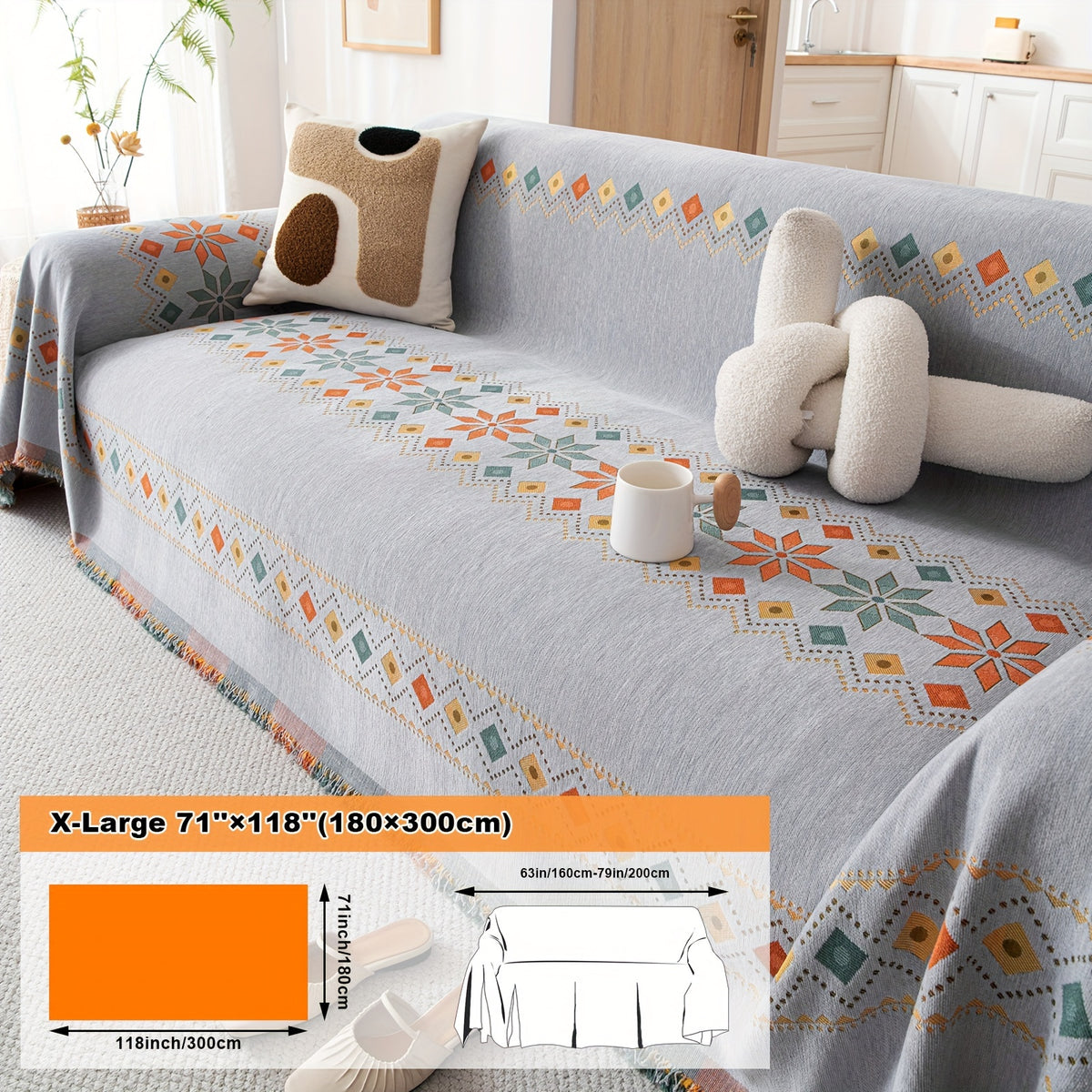 Housse de coussin en chenille jacquard, vue d'ensemble