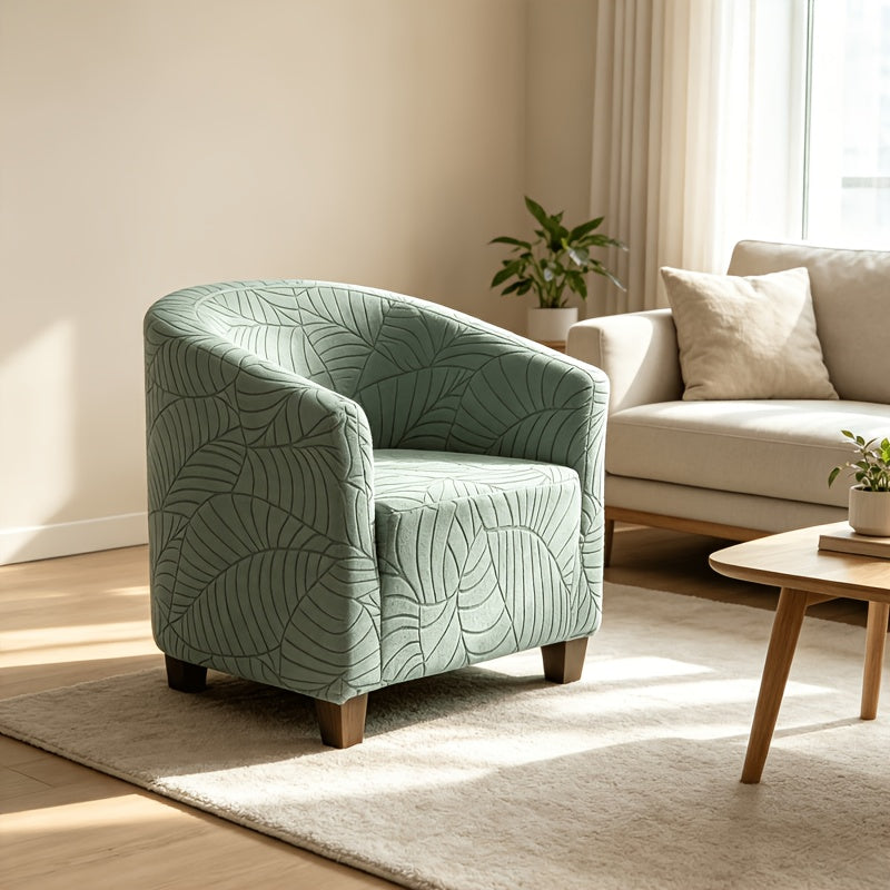 Housse de chaise en polaire jacquard à motif feuillage avec poche de rangement, gros plan sur le tissu