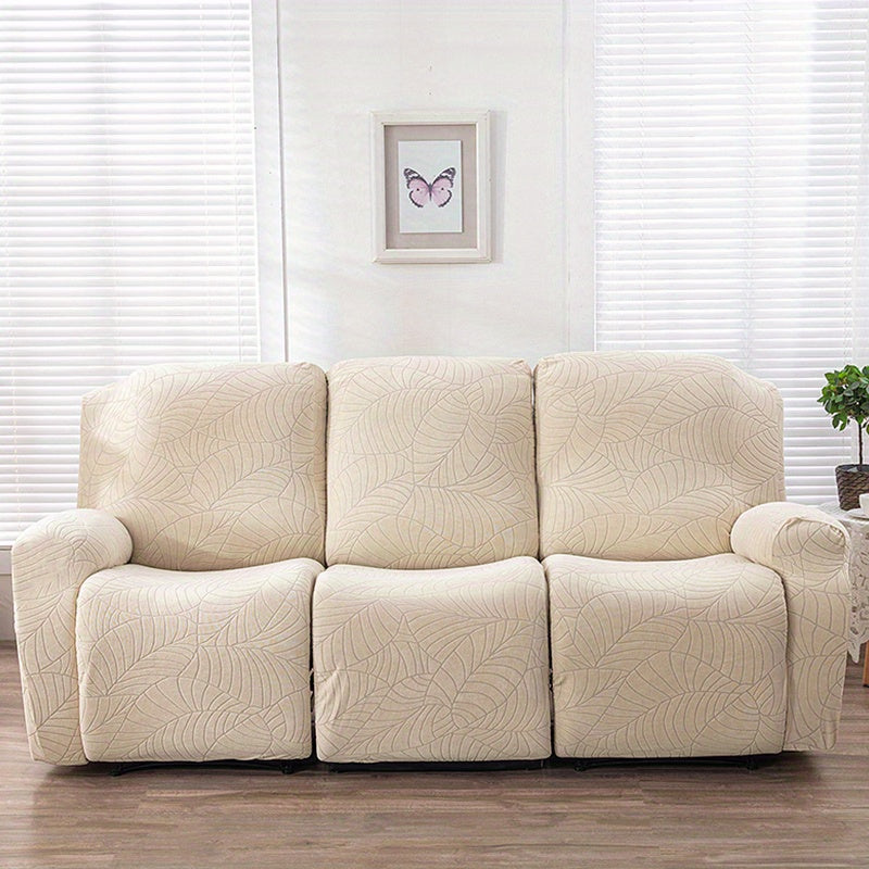 Housse de canapé épaisse extensible en polaire jacquard à motif feuillage, vue d'ensemble
