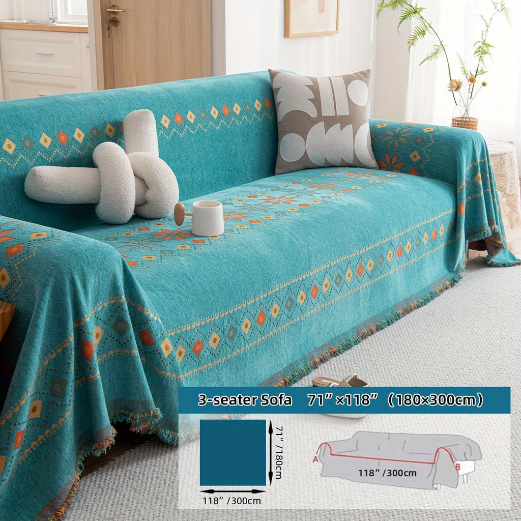 Housse de canapé en chenille, 5 coloris, détail de l'ourlet