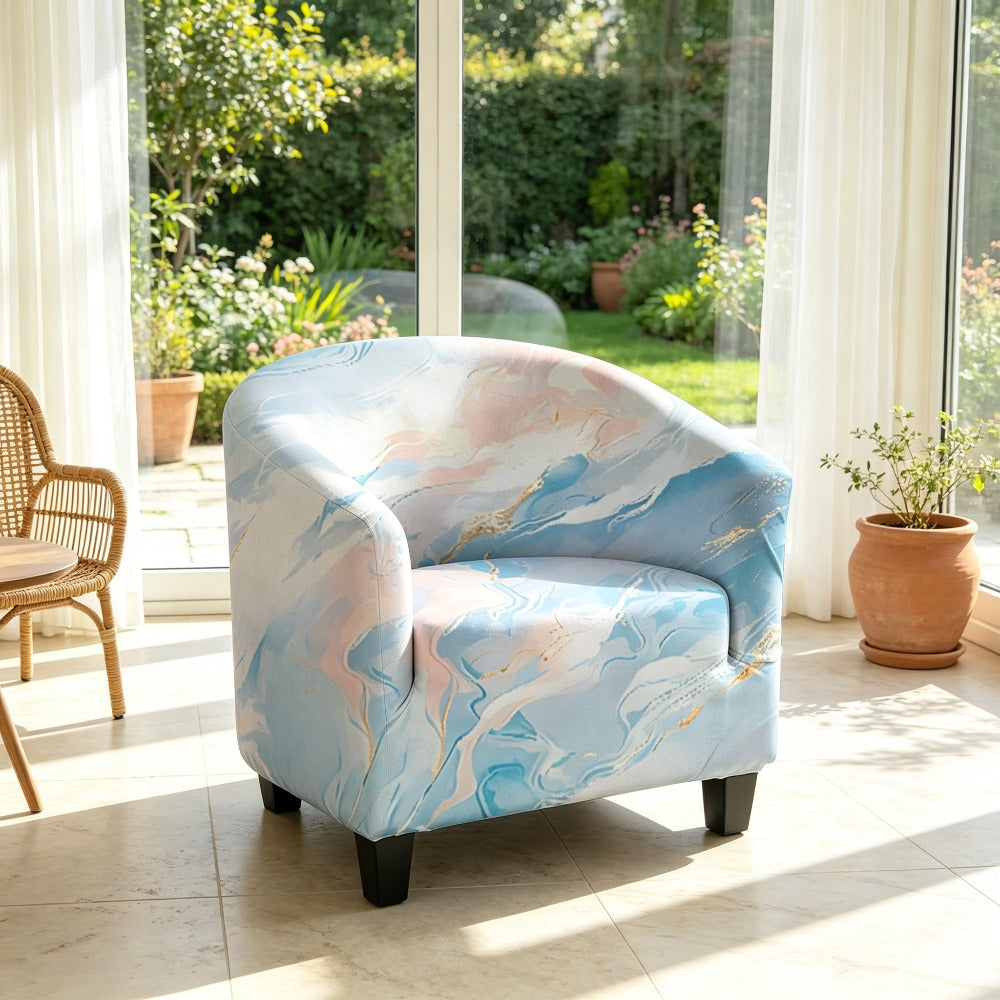 Housse de canapé extensible en fibre de lait matelassée à motif fleuri, mise en situation