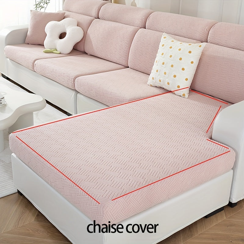 Housse de canapé épaisse extensible en polaire jacquard anti-griffes, gros plan sur le tissu