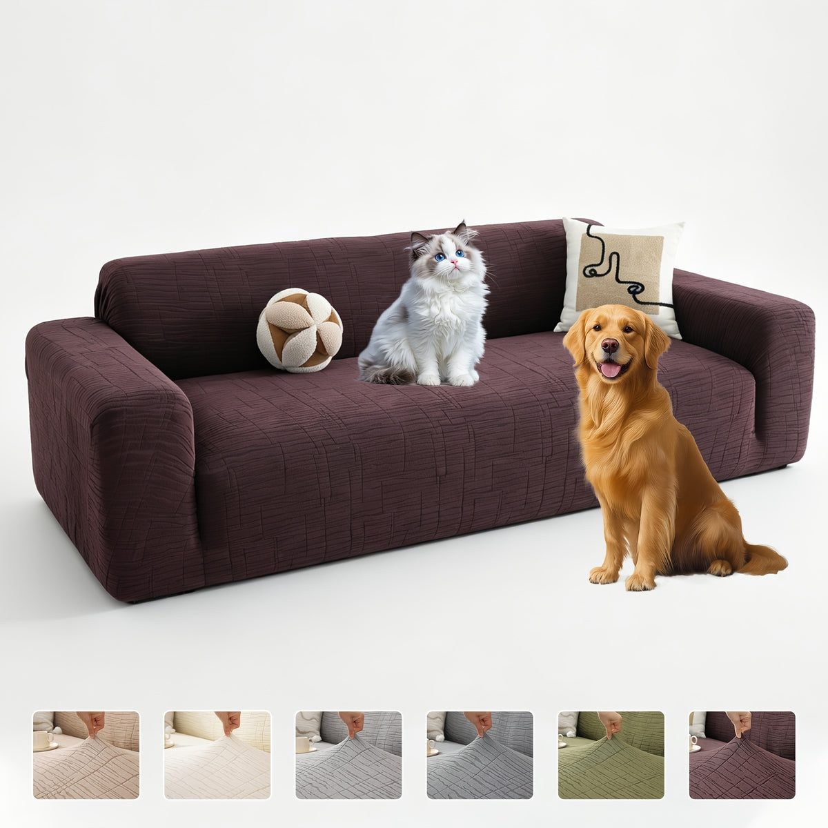 Housse de canapé extensible en polaire jacquard à motif géométrique, gros plan sur le tissu