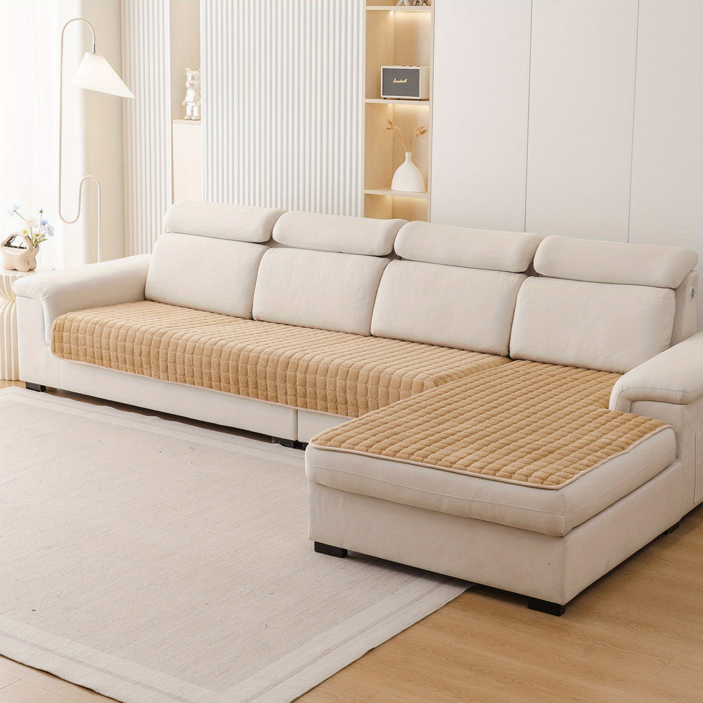 Housse de canapé matelassée d'esprit vintage, gros plan sur le tissu