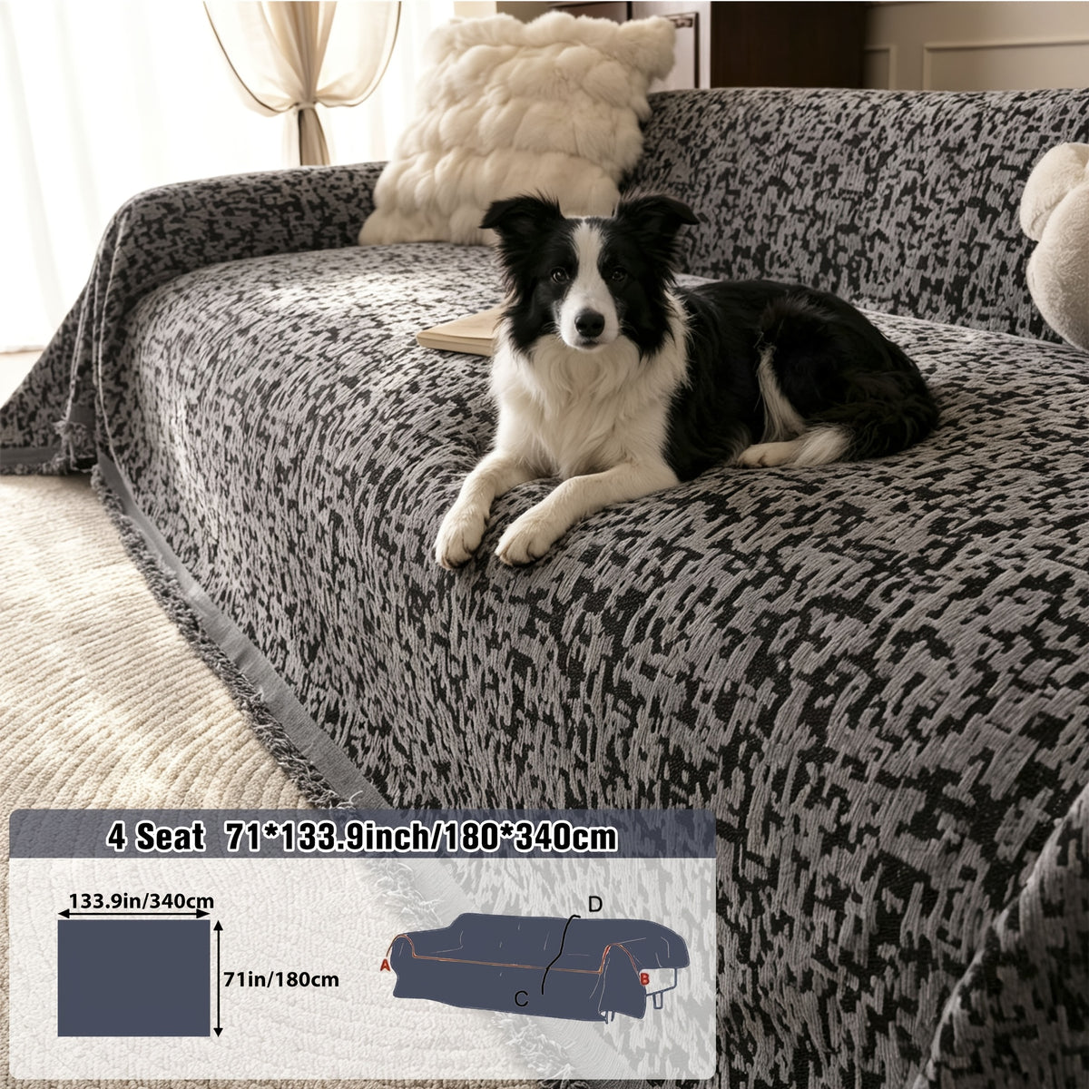 Housse de canapé en chenille anti-griffes, mise en situation