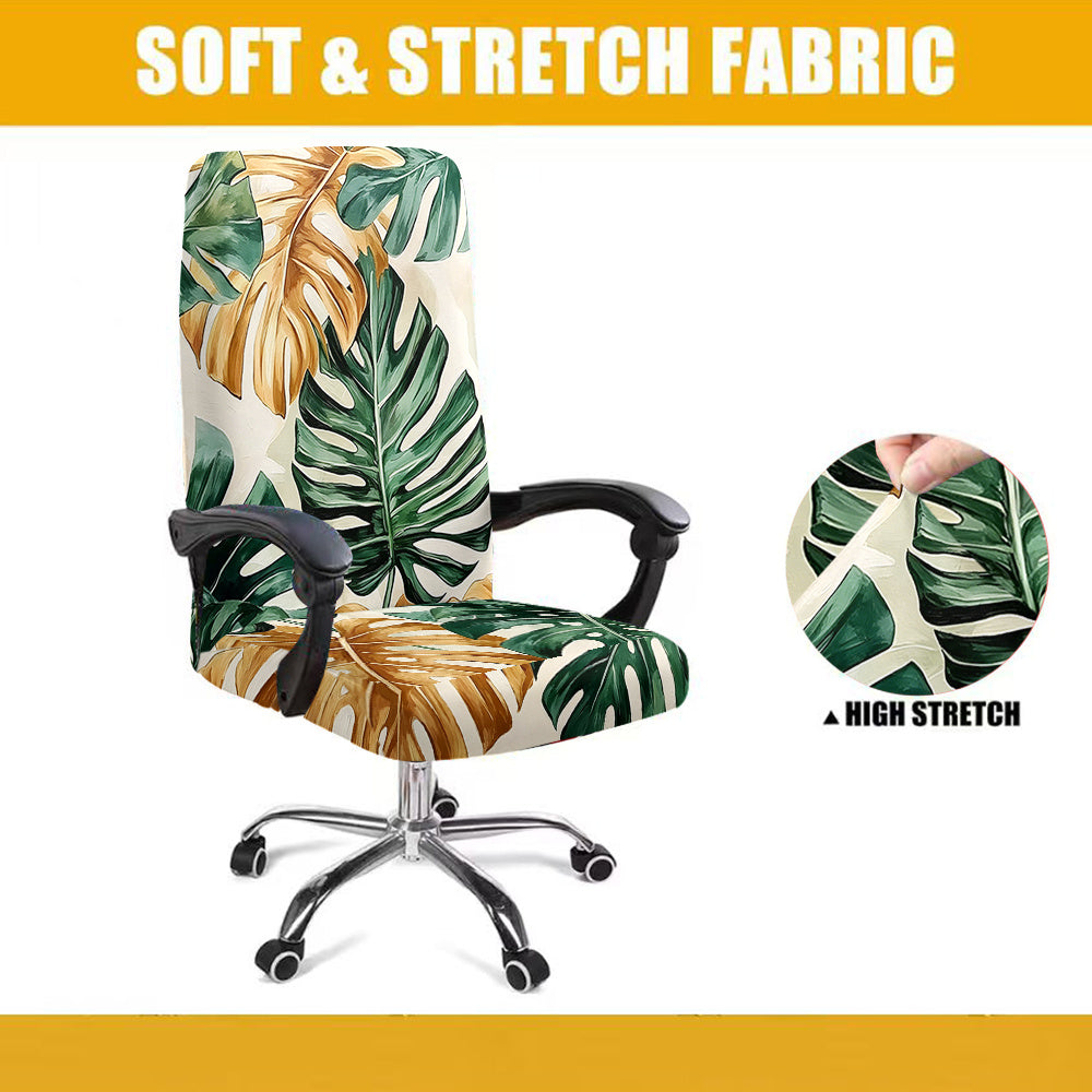 Housse de chaise extensible en fibre de lait matelassée à motif tropical, gros plan sur le tissu