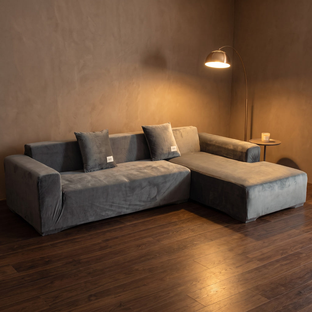 Housse de canapé en velours matelassée antidérapante au dessin Art déco, vue de dos