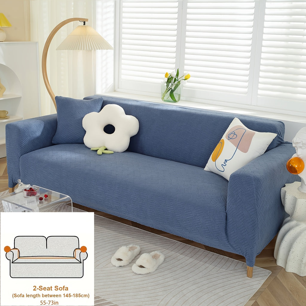 Housse de canapé épaisse extensible en polaire jacquard d'esprit vintage, gros plan sur le tissu