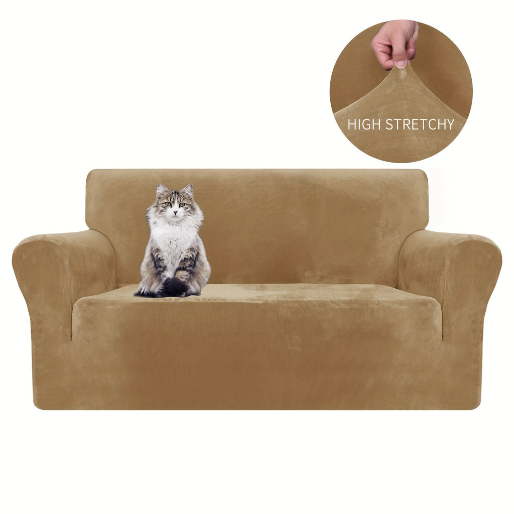 Housse de canapé extensible en velours jacquard antidérapante d'esprit vintage, vue de dos