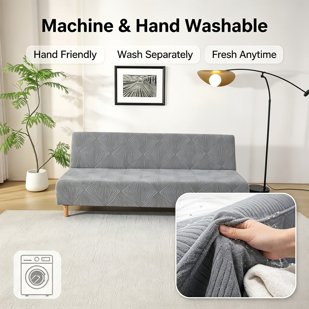 Housse de canapé extensible en polaire jacquard à rayures sans accoudoirs, détail de la finition