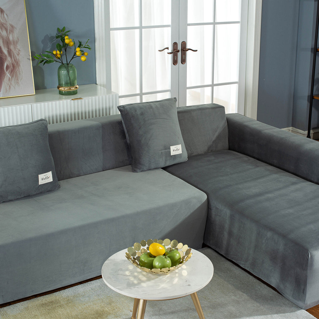 Housse de canapé épaisse extensible en velours au rendu glamour, tissu de 200 à 250 g/m²