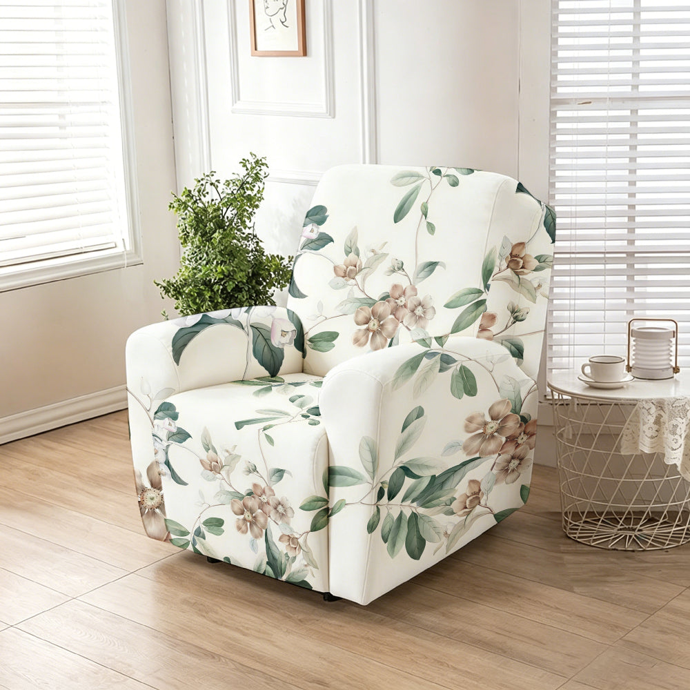 Housse de fauteuil extensible en fibre de lait matelassée à motif feuillage, tissu de 140 à 160 g/m²