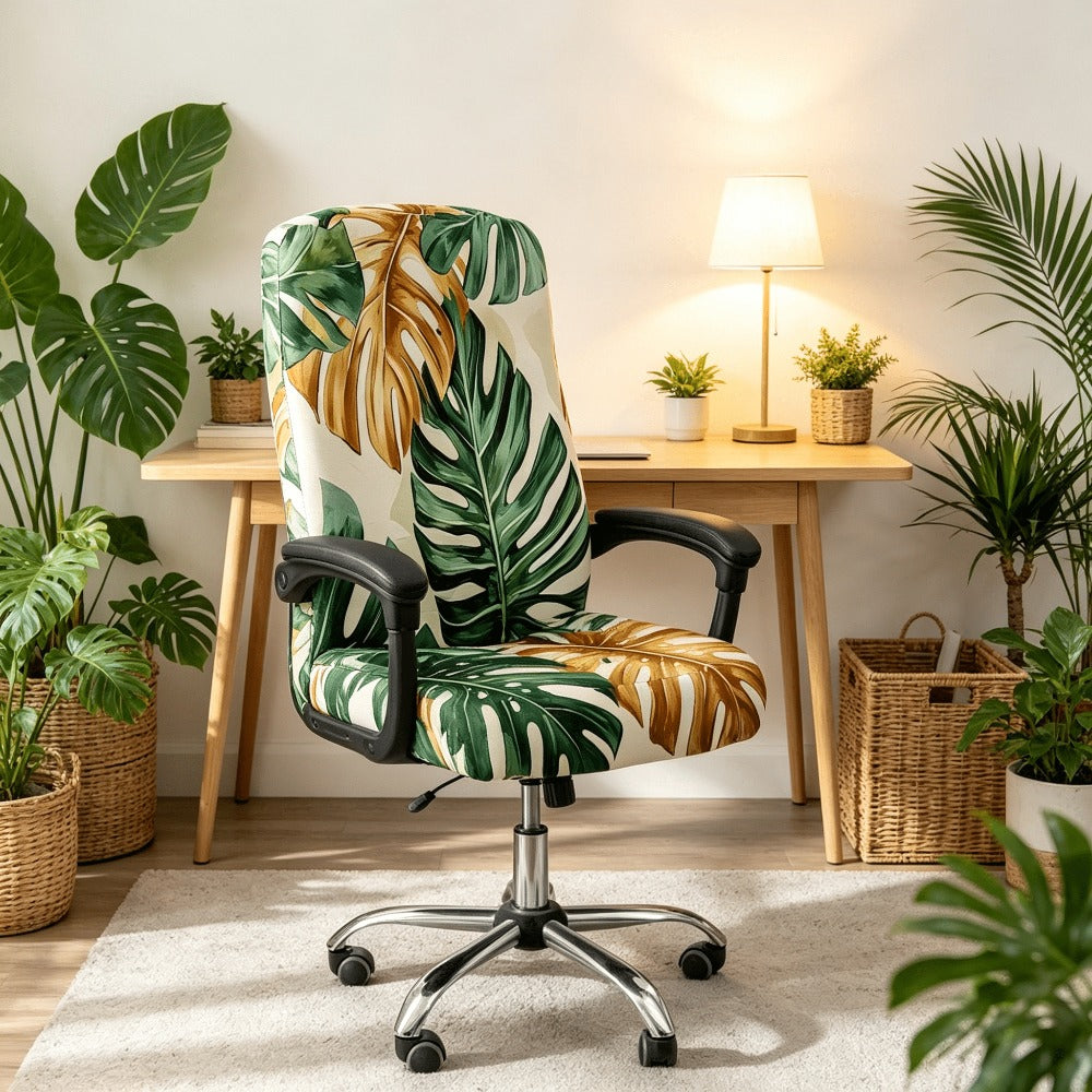 Housse de chaise extensible en fibre de lait matelassée à motif tropical — détail de la matière : fibre de lait Image