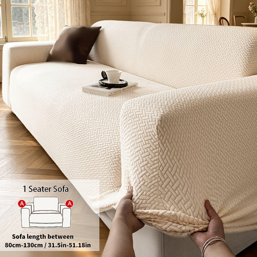 Housse de canapé extensible en polaire jacquard à carreaux, visuel produit