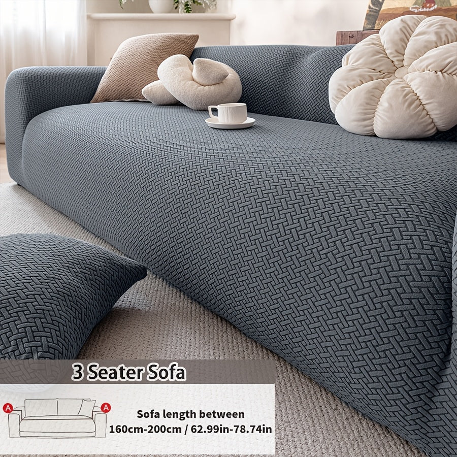 Housse de canapé extensible en polaire jacquard à carreaux, tissu de 180 à 200 g/m²