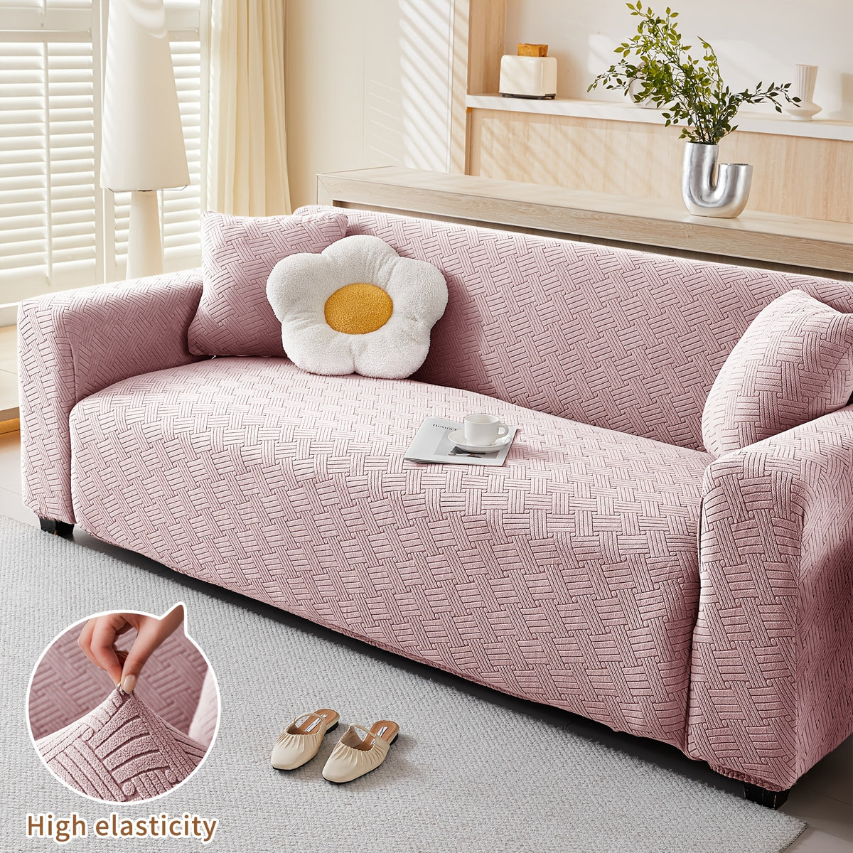 Housse de canapé épaisse extensible en polaire jacquard, tissu de 200 à 250 g/m²