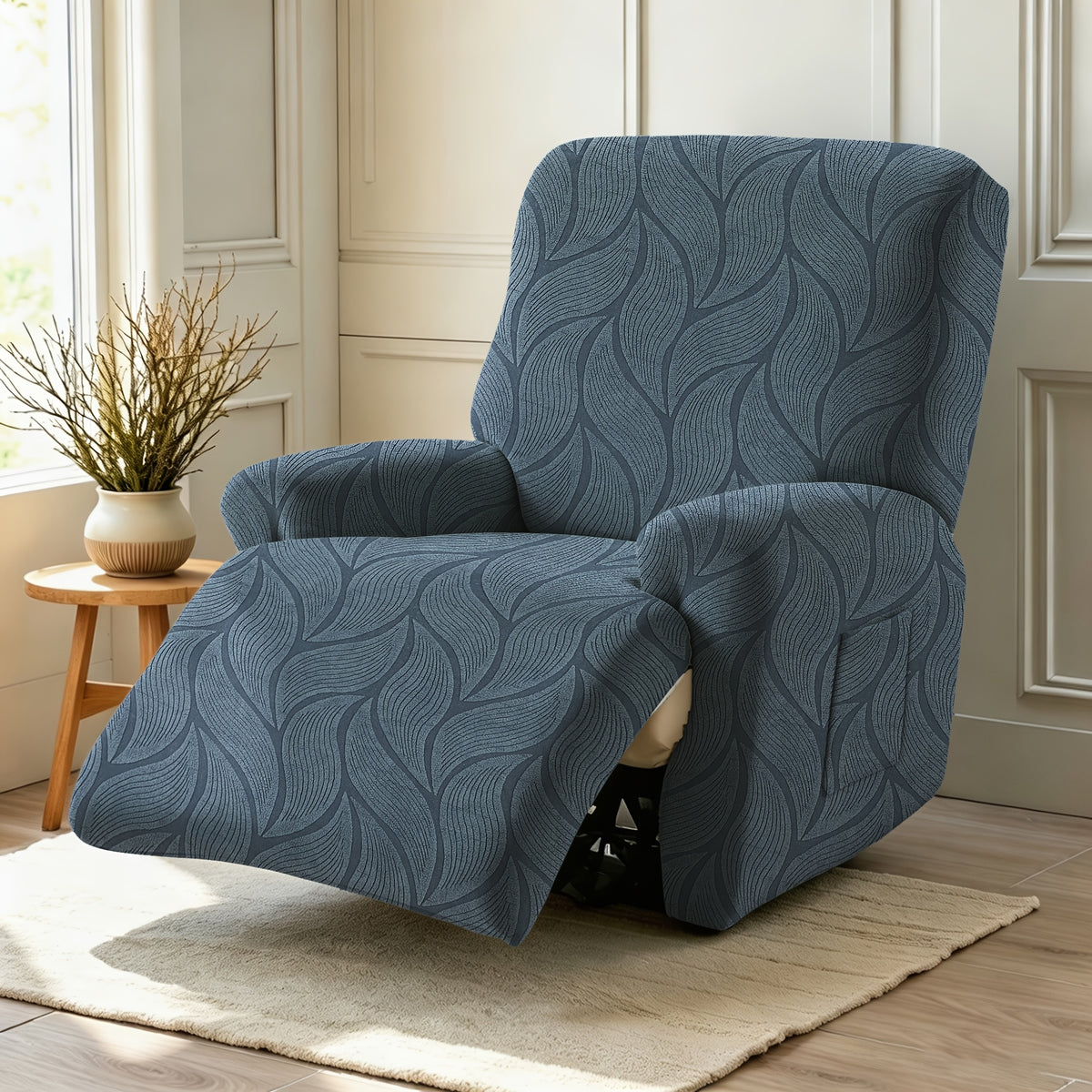 Housse de canapé extensible en polaire jacquard à motif feuillage